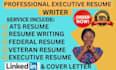 I will write executive resume ATS optimized resume tech resume for senior level roles