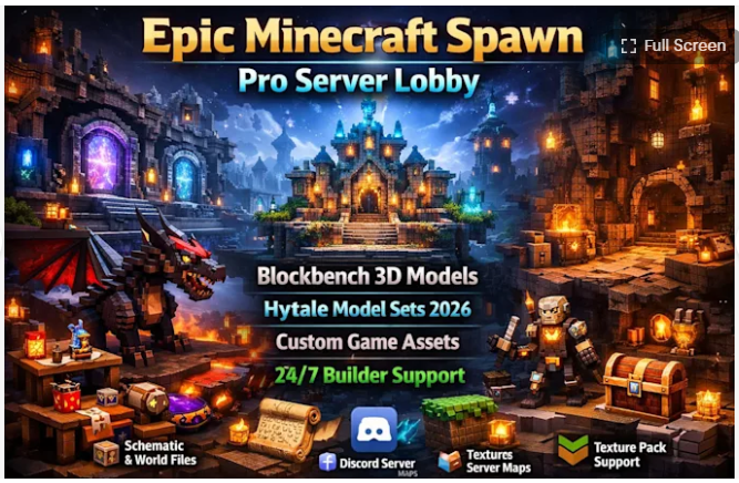 I will build Minecraft spawn, Hytale model, server lobby, and Blockbench 3D model