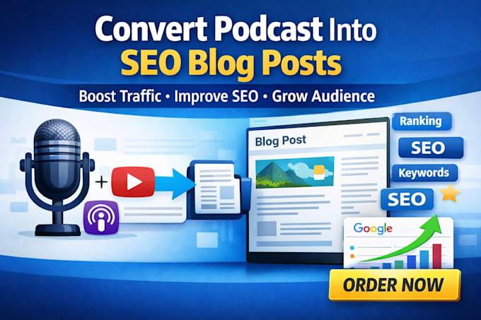 I Will Convert Your Podcast or YouTube Video into an SEO Blog Post to Grow Audience