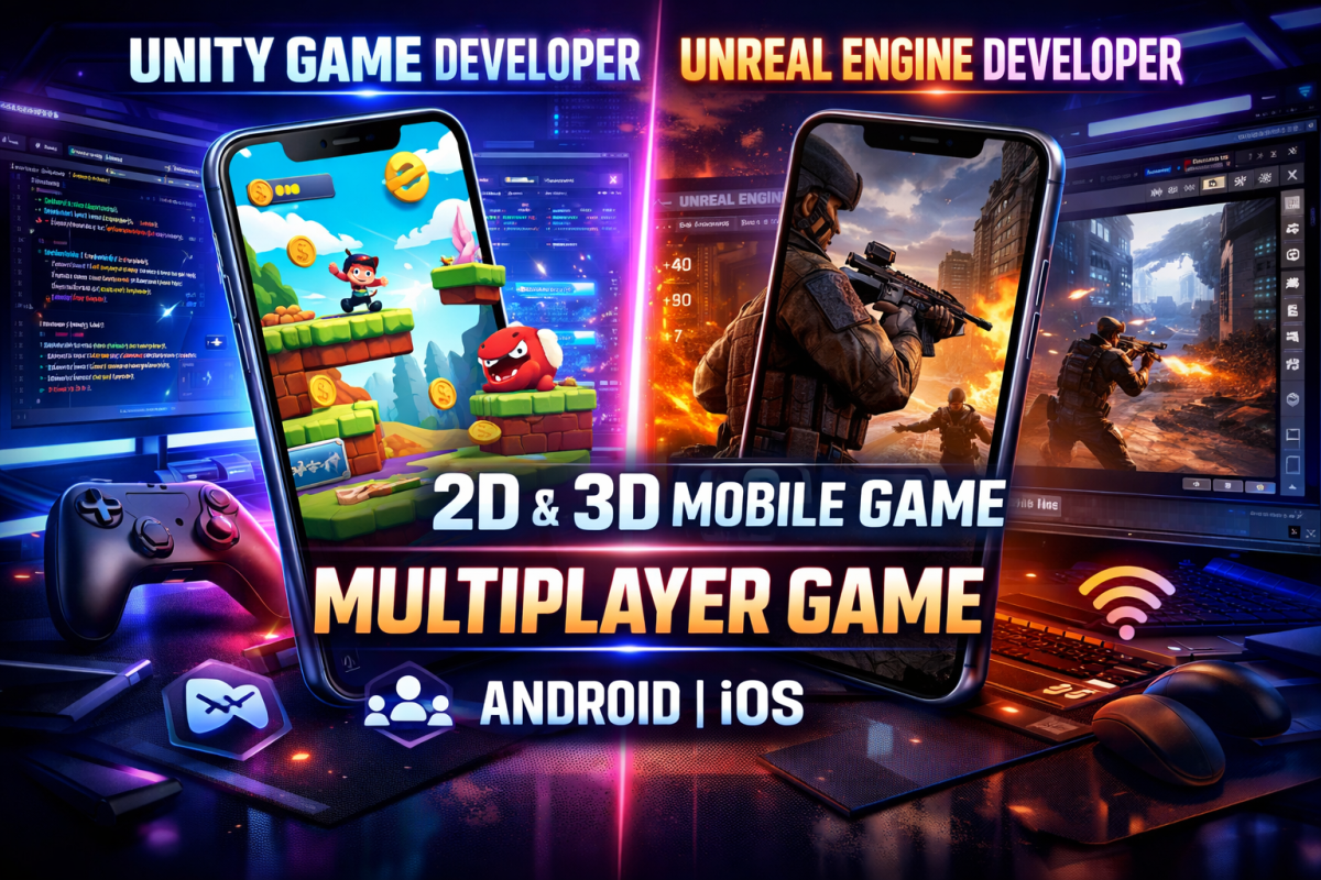 I will develop 2d 3d mobile game in unity or unreal engine multiplayer