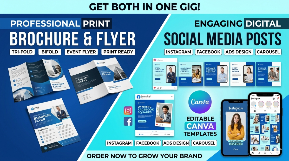 I will design professional brochure, flyer and editable canva social media posts