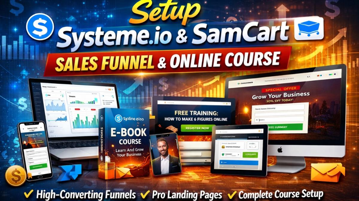 I will setup systeme io online course ebook funnel, samcart landing