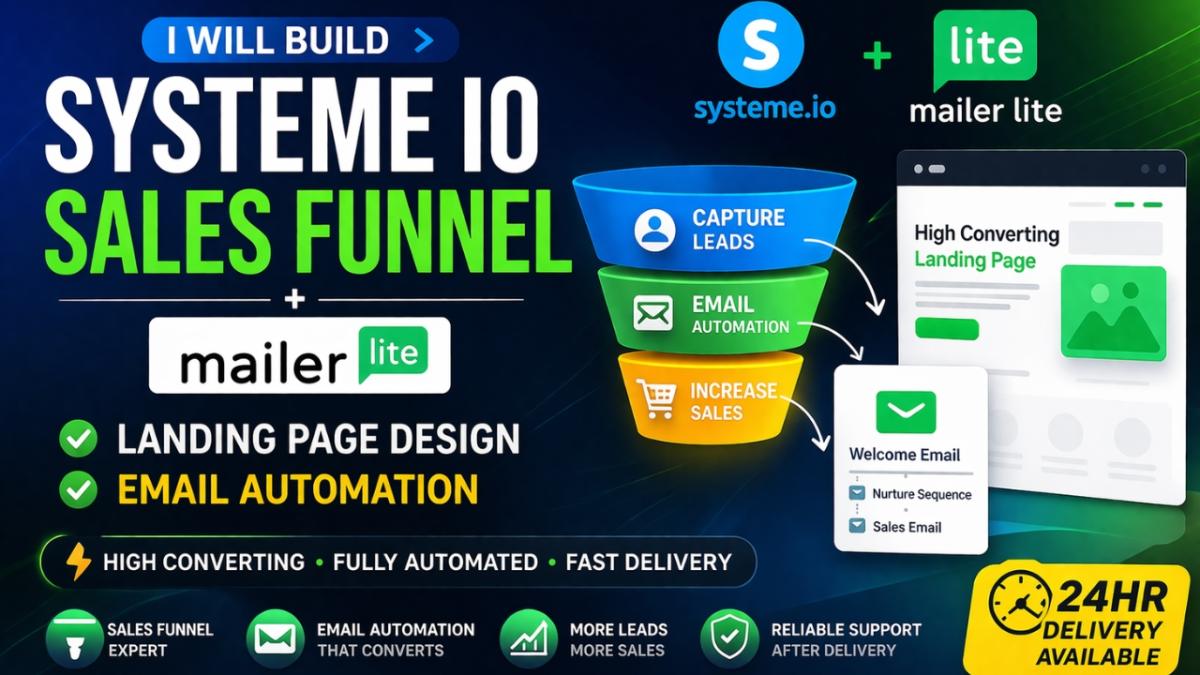 I will setup systeme io ebook sales funnel, mailerlite landing page email automation