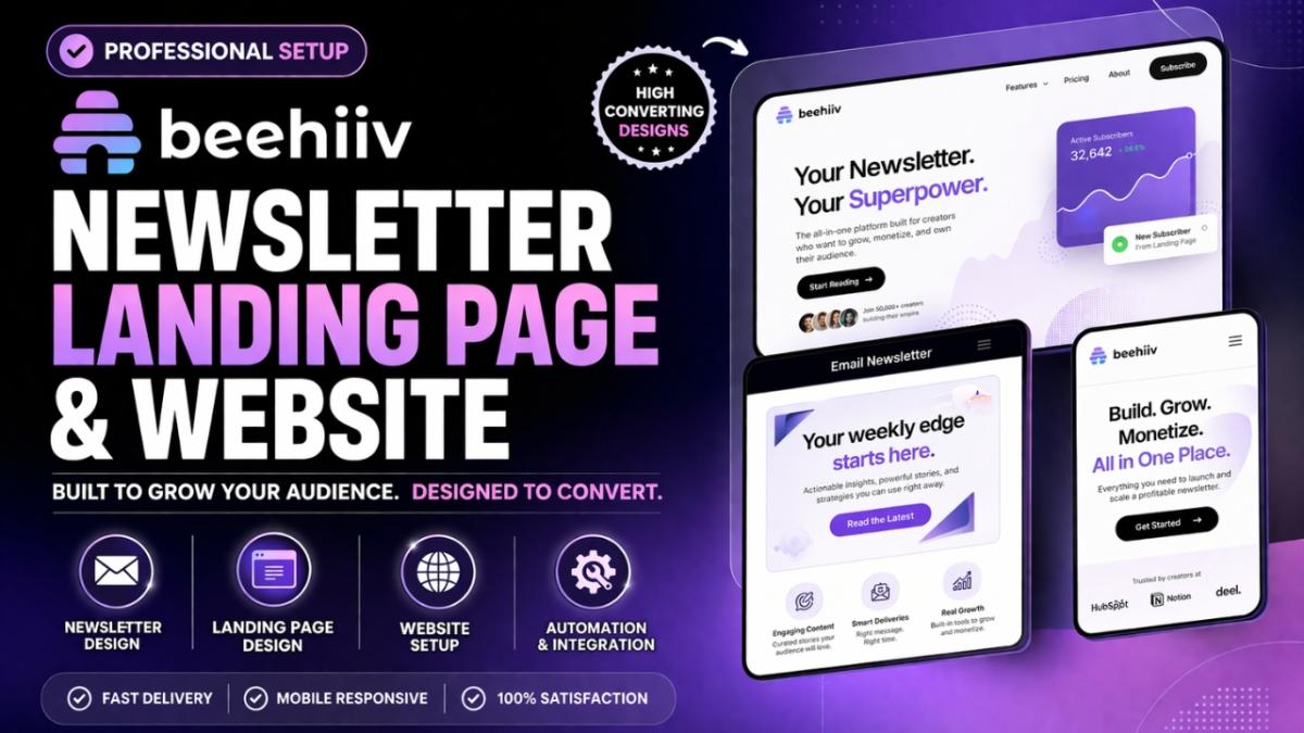 I will setup beehiiv newsletter email template, beehiiv landing page, beehiiv website