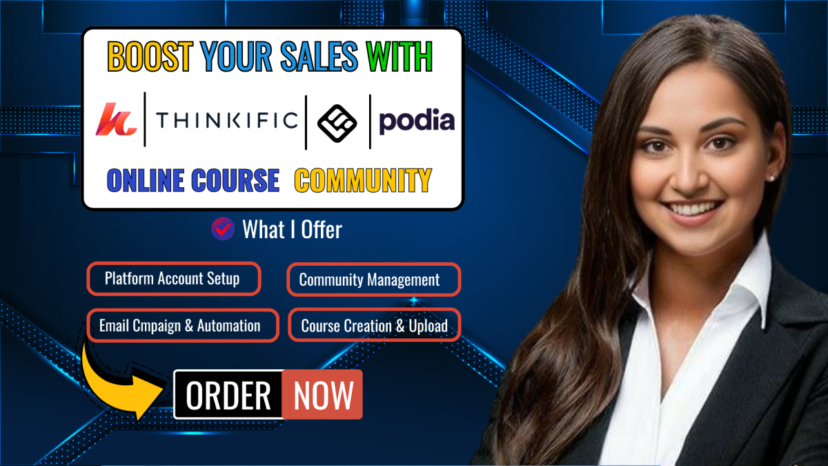 I will do kajabi, thinkific website, do online course website on learnword podia expert