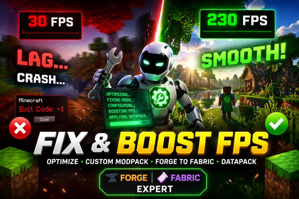 I will fix optimize create custom minecraft modpack forge to fabric datapack boost fps