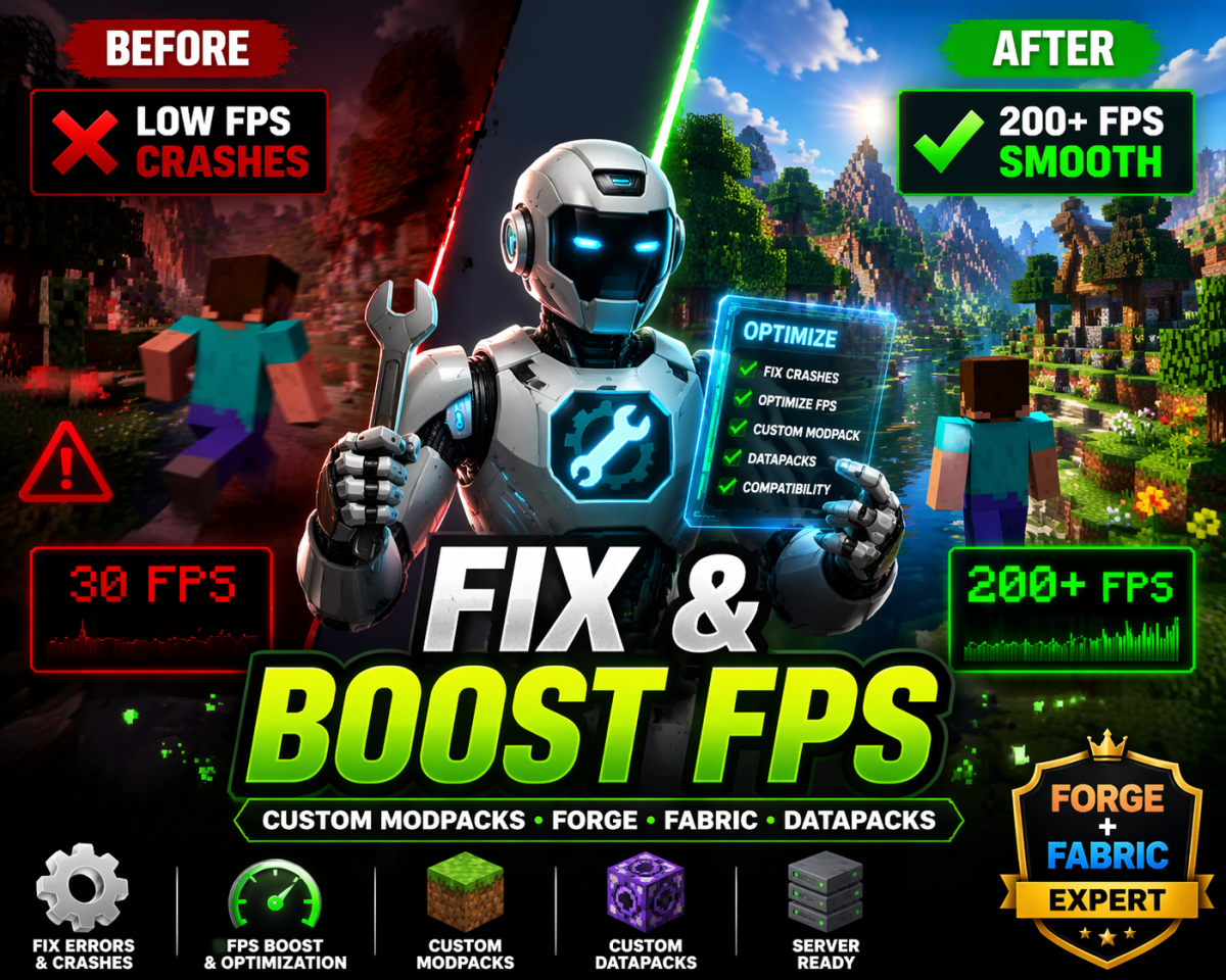 I will fix optimize create custom minecraft modpack forge to fabric datapack boost fps