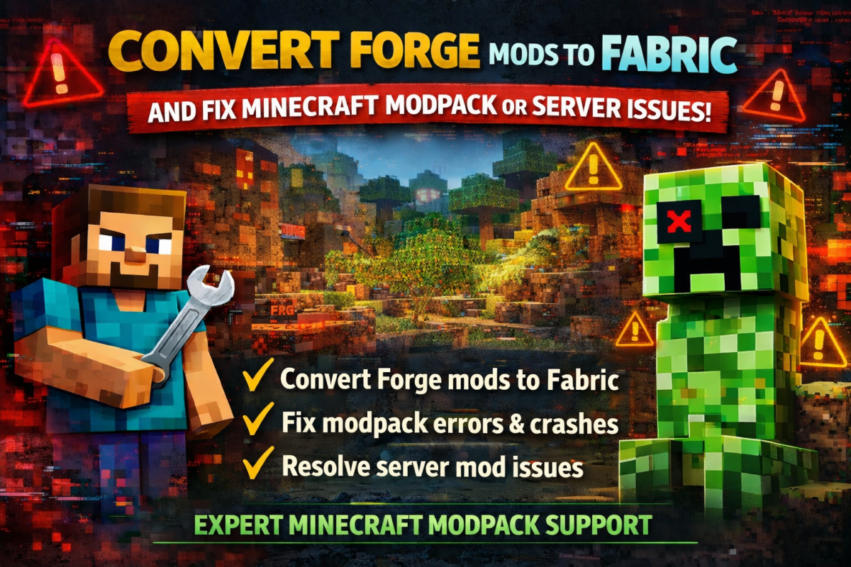 I will convert forge mods to fabric and fix minecraft modpack or server issues