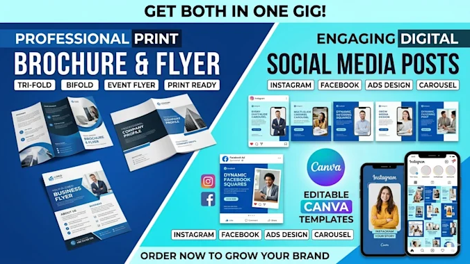 I will design professional brochure, flyer and editable canva social media posts