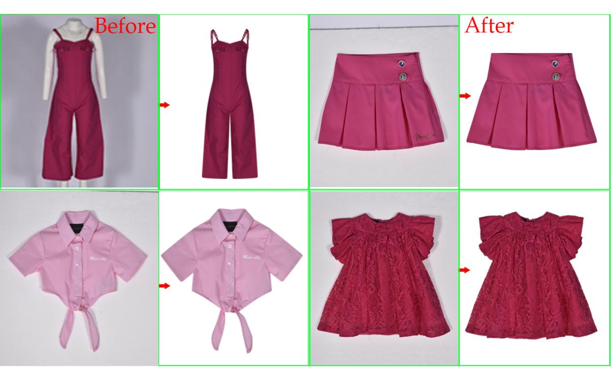 I will kids product shoot retouch and edit with hanger or wrinkles removal services