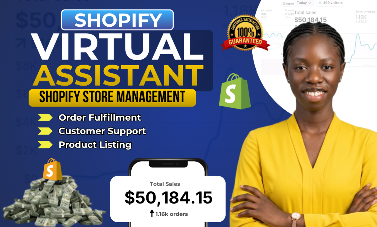 I will be your personal shopify virtual assistant for data entry, shopify store manager