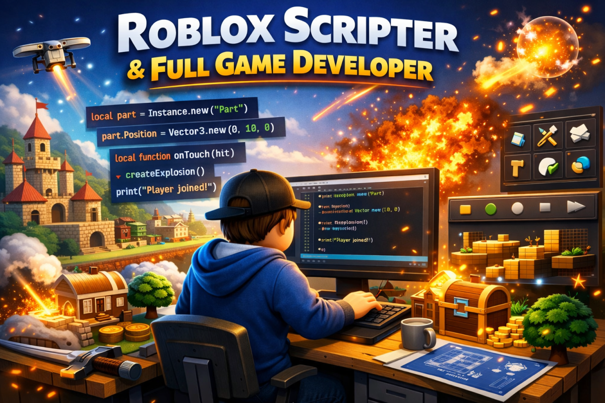 I will roblox scripter full roblox game development roblox builder luascript game vfx
