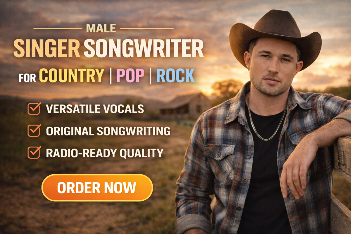 I will write and sing country music as pro male singer and songwriter