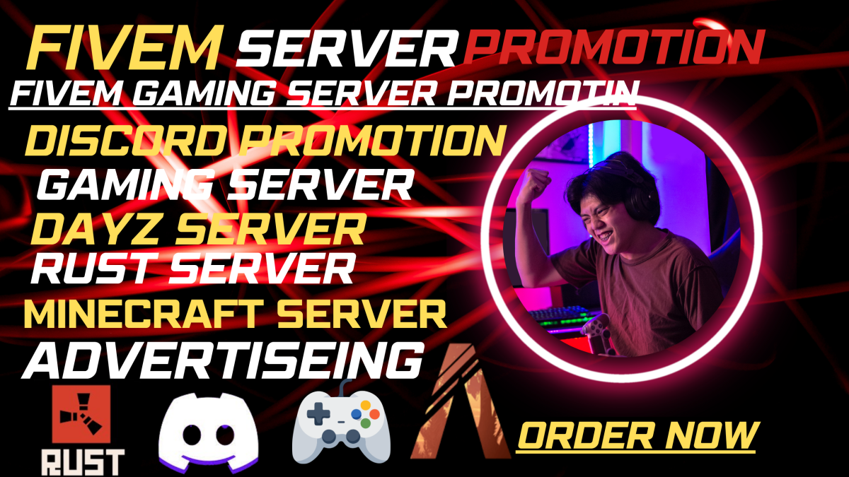 I will gaming server promotion, minecraft, fivem server, dayz, rust discord promotion