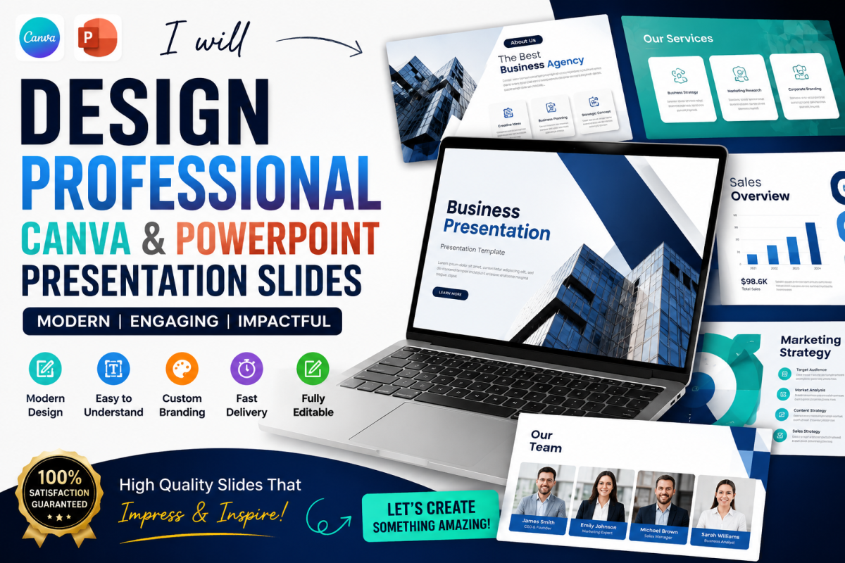I will professionally design canva and powerpoint slides