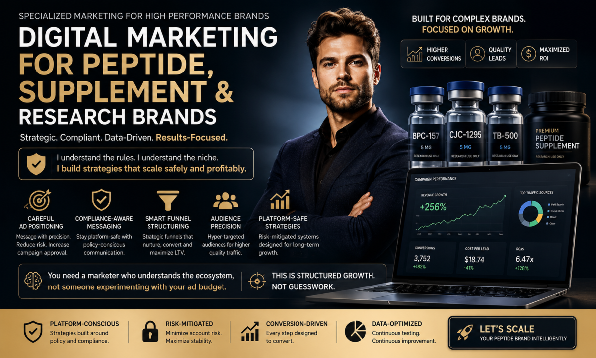 do digital marketing for peptide, supplement and research brands