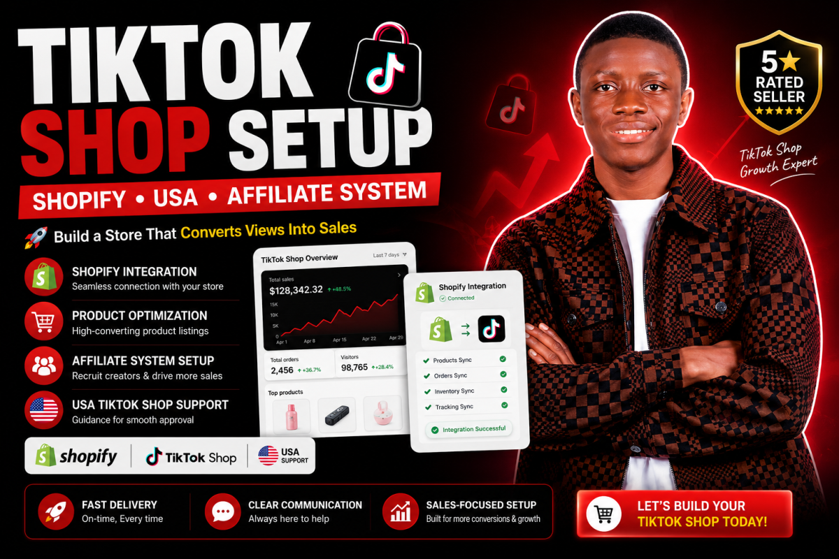 I will setup tiktok shop, USA tiktok shop and shopify tiktok shop affiliate marketing