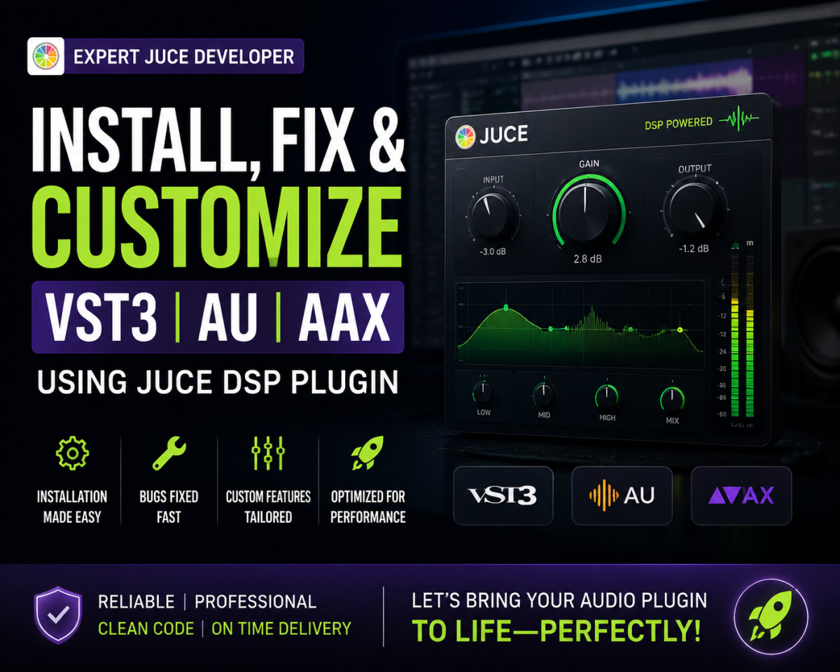 I will develop install fix custom vst3 audio plugin au aax using juce dsp vst plugin