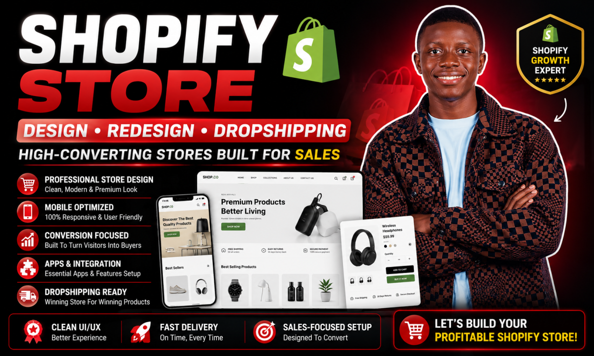 I will do shopify website design, shopify website development and shopify store design