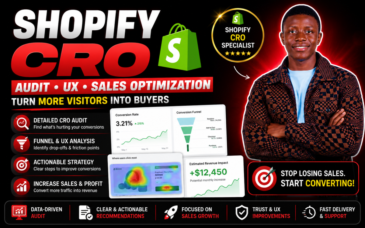 I will do shopify cro audit, shopify audit and shopify conversion rate optimization