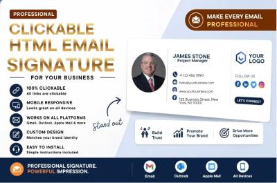 I will create a modern professional clickable HTML email signature