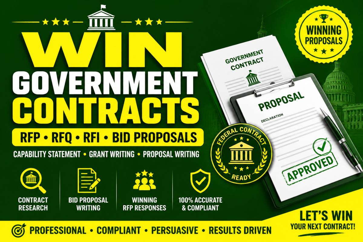 I will write winning government contract bid proposal, rfp, rfq capability statement