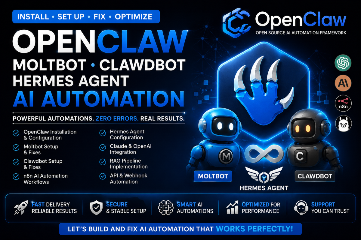 I will install and set up or fix openclaw moltbot clawdbot hermes agent ai automation
