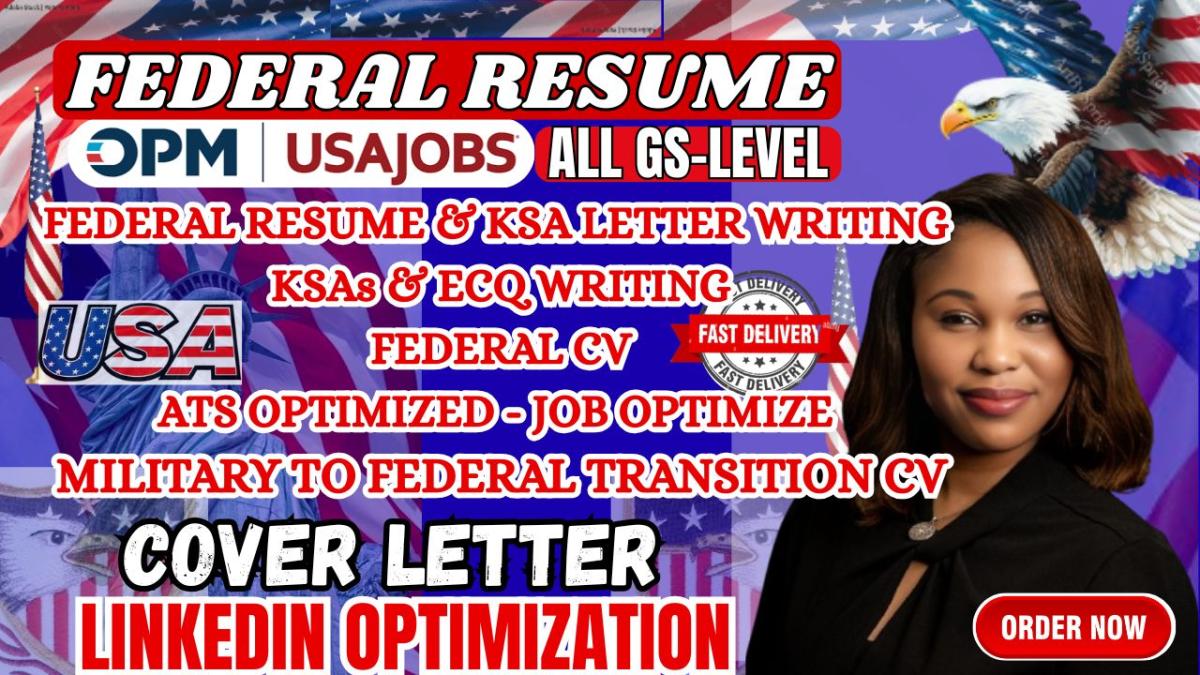 I will do ats 2 pages federal resume, ecq, ksa, military, executive resume for usajobs