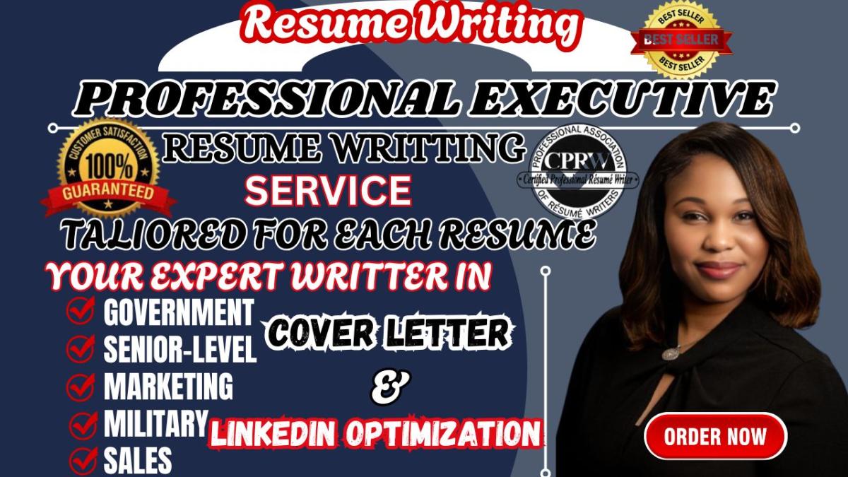 I will write ats executive resume writing, cv, cover letter, linkedin for c suite roles