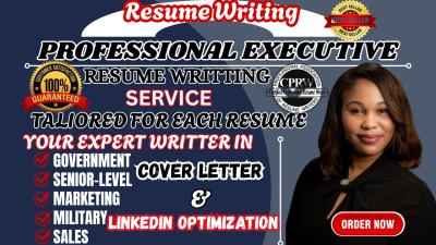 I will write ats executive resume writing, cv, cover letter, linkedin for c suite roles