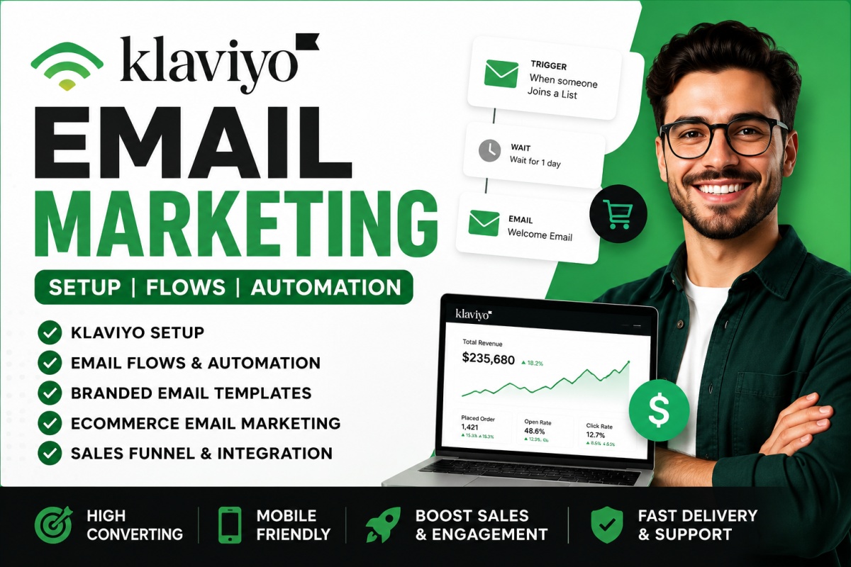 I will create klaviyo email flows, klaviyo automation and ecommerce email marketing