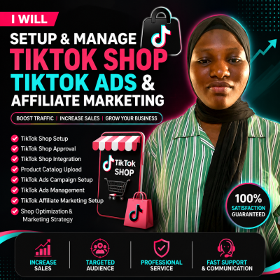 I will setup tiktok shop tiktok ads and tiktok affiliate marketing