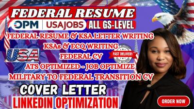 I will do ats 2 pages federal resume, ecq, ksa, military, executive resume for usajobs