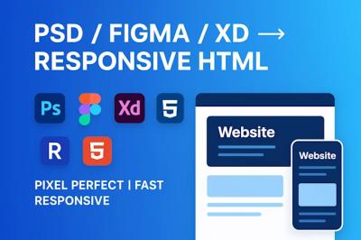 I will convert PSD, figma, xd, or sketch to responsive HTML CSS bootstrap or tailwind