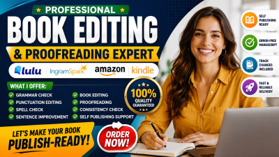 I will do professional book editing, grammar check, punctuation and spell check