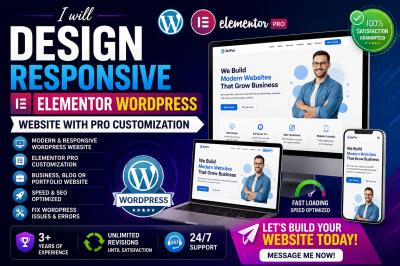 I will design responsive elementor wordpress website with pro customization