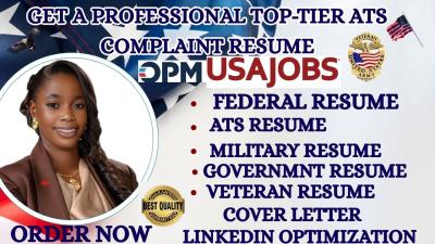 I will write ats federal resume, usajobs resume, government resume and cover letter