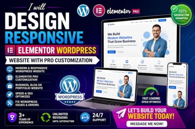 I will design responsive elementor wordpress website with pro customization