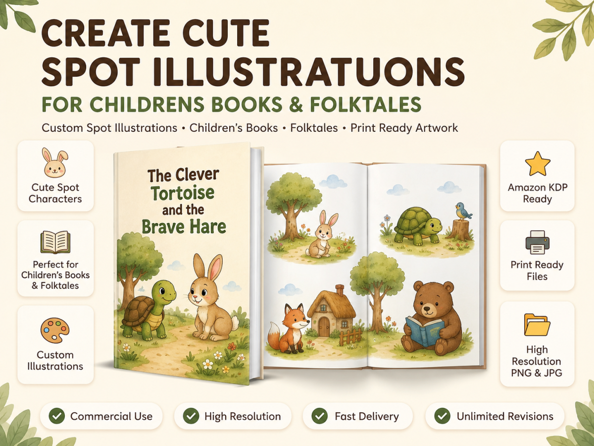 I will create cute spot illustrations for childrens books and folktales