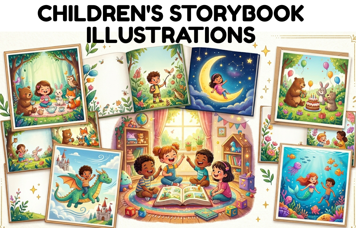 I will do childrens storybook illustration for kids and authors storybook