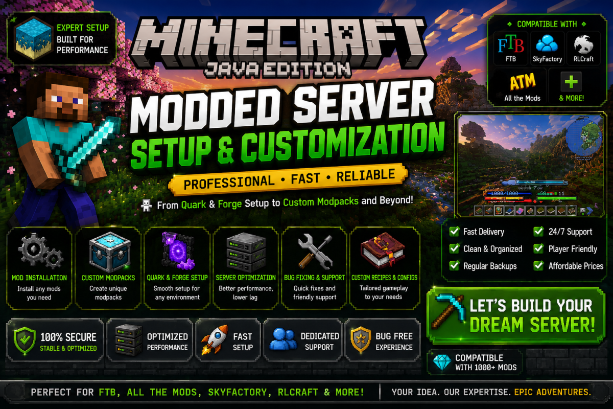 I will set up fix optimize modpack minecraft forge to fabric paper server cobblemon