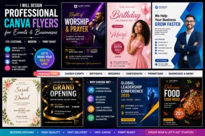 I will design professional canva flyers for events and businesses