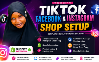 I will do tiktok shop setup facebook and instagram shop list products for shopify sales