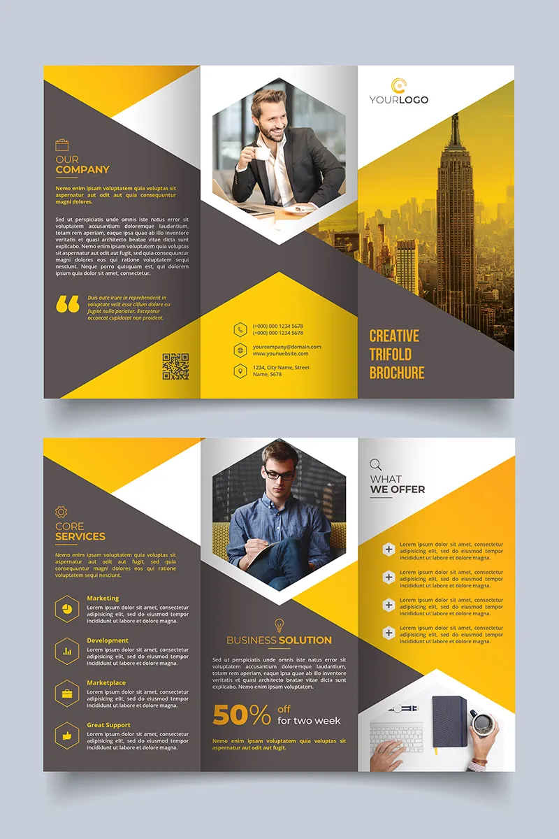 Unique Trifold Brochure Hexagon Corporate Identity Template  Corporate 