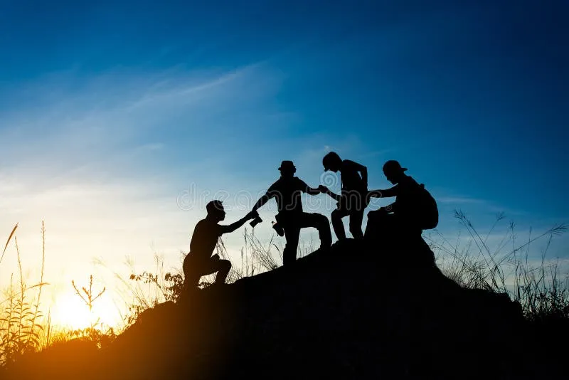 Friends Helping Each Other and with Teamwork Trying To Reach the Top of 