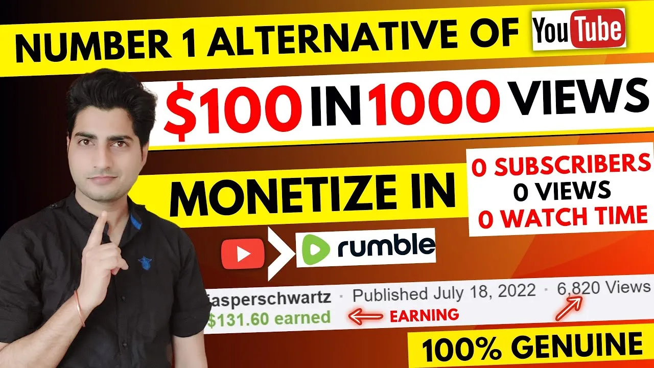 Make Money Online 100 For 1000 Views  How To Make Money On Rumble 