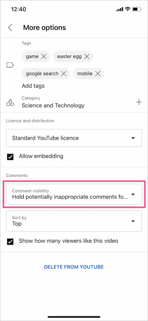 How to Turn On or Off Comments on YouTube Shorts