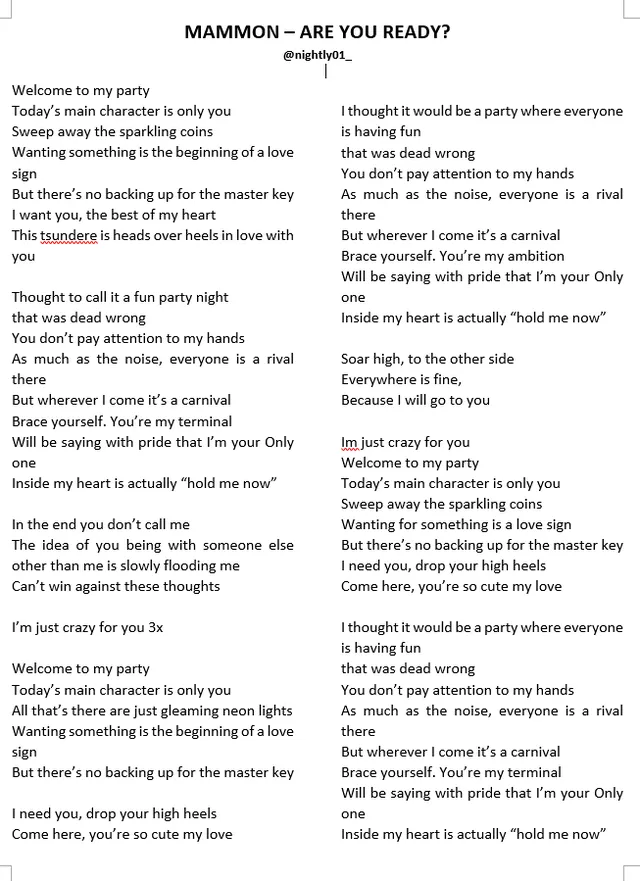 MY TRANSLATION OF ARE YOU READY LYRICS AKDJDDHAJD MAMMON BEING INSECURE 