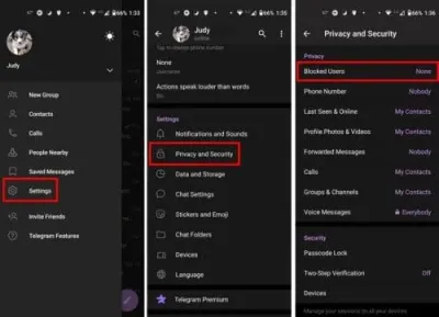 Unblocking a Contact or Channel on Telegram