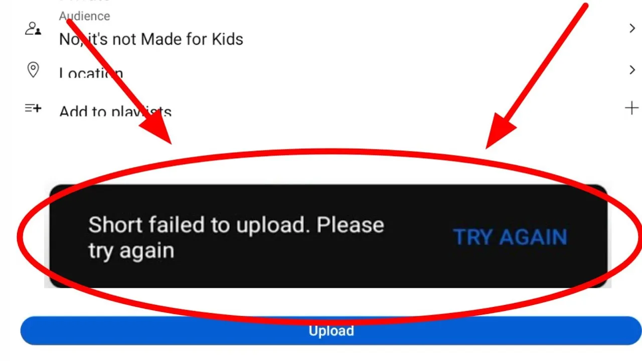 Fix Youtube Short Failed to Upload Please Try Again  YouTube Short 